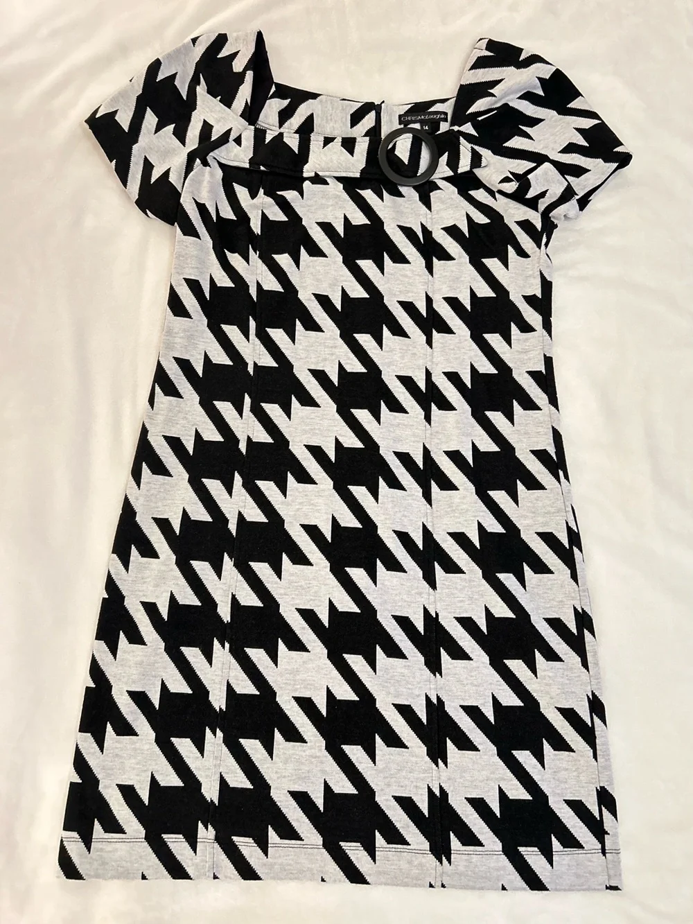 CHRIS McLauglin Black and White Houndstooth Knee-Length Dress size 14 - Picture 3 of 10